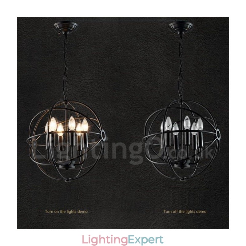 6 Light Metal Globe Vintage Pendant Light