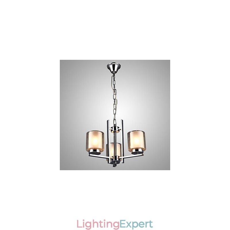 Iron Electroplated Chandelier with Glass Shade Classic Candle Lighting Lamp 3 Heads