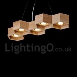 5 Light Wood Modern Contemporary Pendant Light