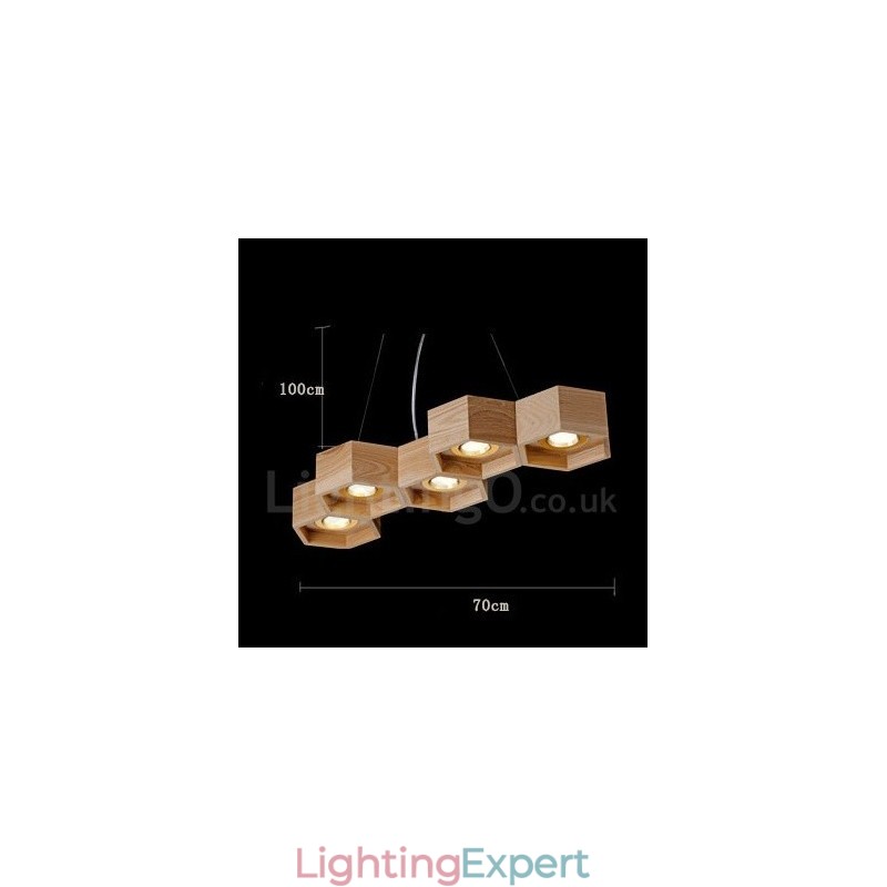 5 Light Wood Modern Contemporary Pendant Light