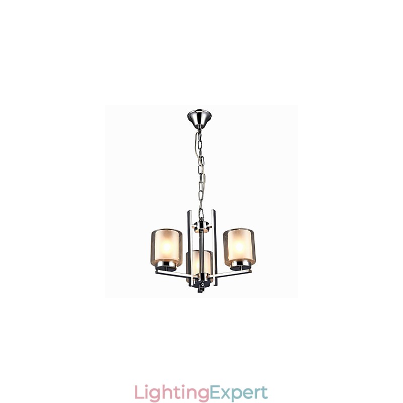 Iron Electroplated Chandelier with Glass Shade Classic Candle Lighting Lamp 3 Heads