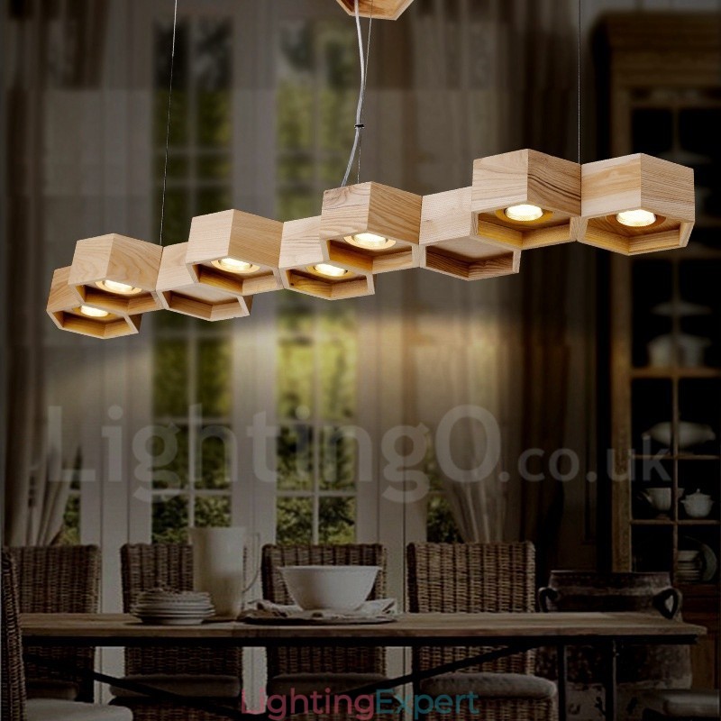 7 Light Wood Modern Contemporary Pendant Light