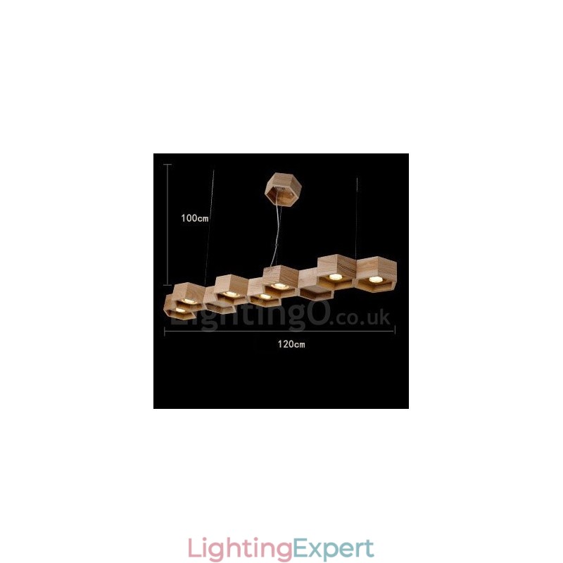 7 Light Wood Modern Contemporary Pendant Light