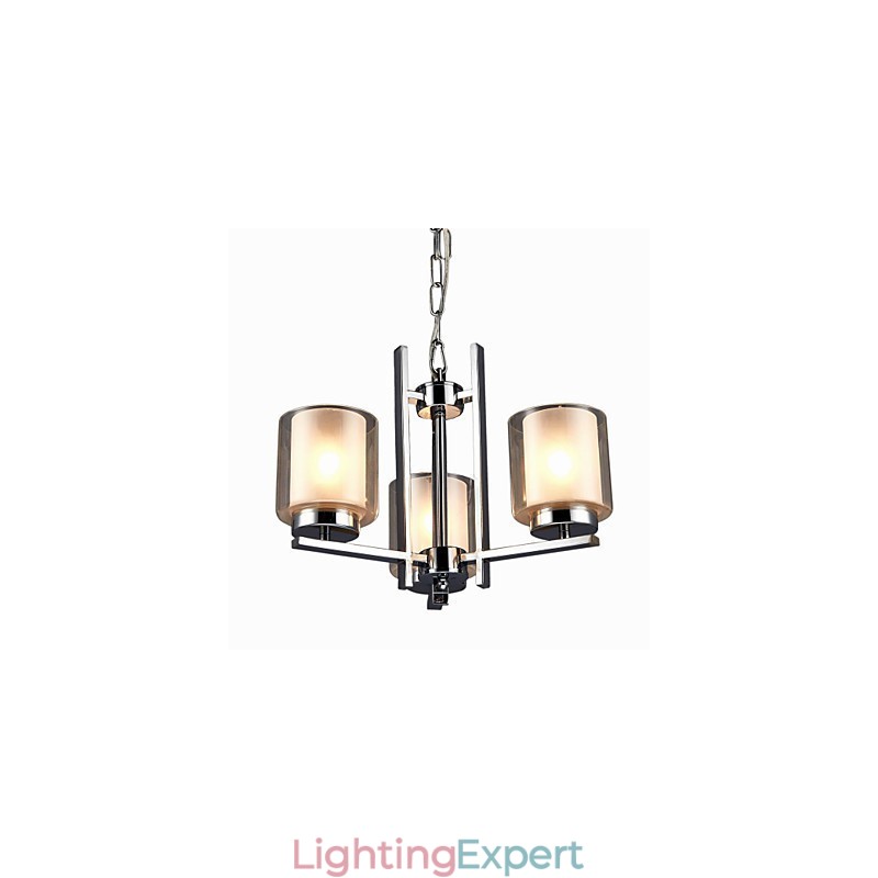 Iron Electroplated Chandelier with Glass Shade Classic Candle Lighting Lamp 3 Heads