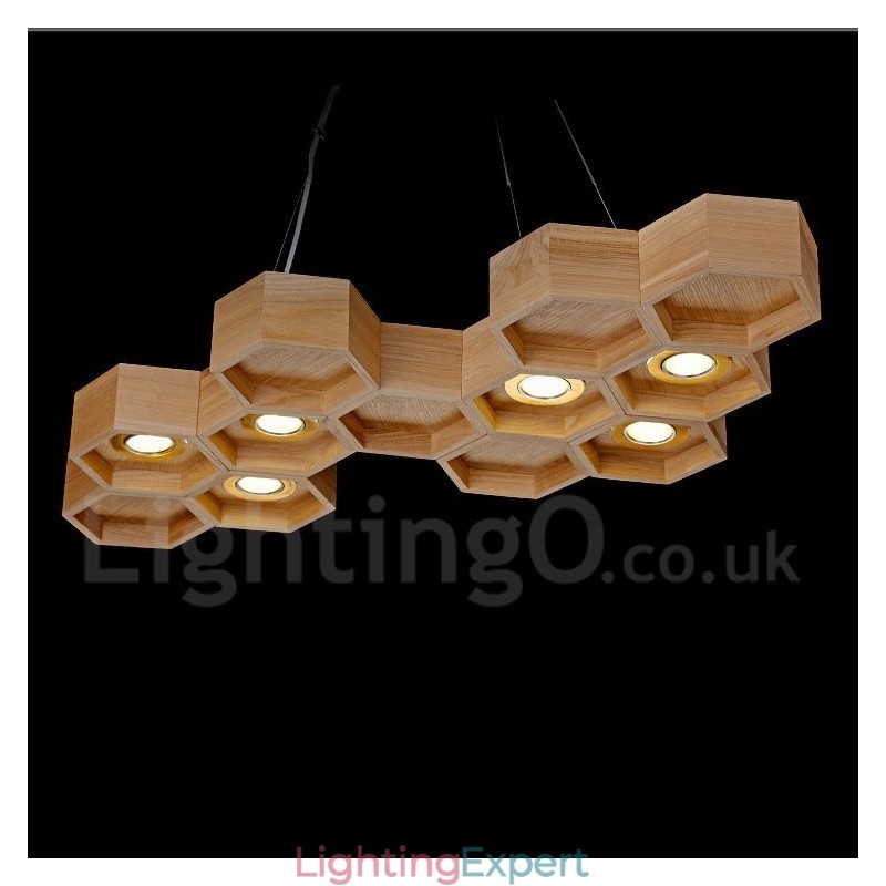 6 Light Wood Modern Contemporary Pendant Light