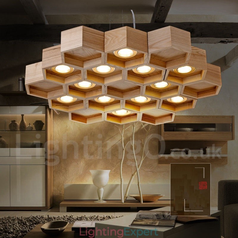 12 Light Wood Modern Contemporary Pendant Light