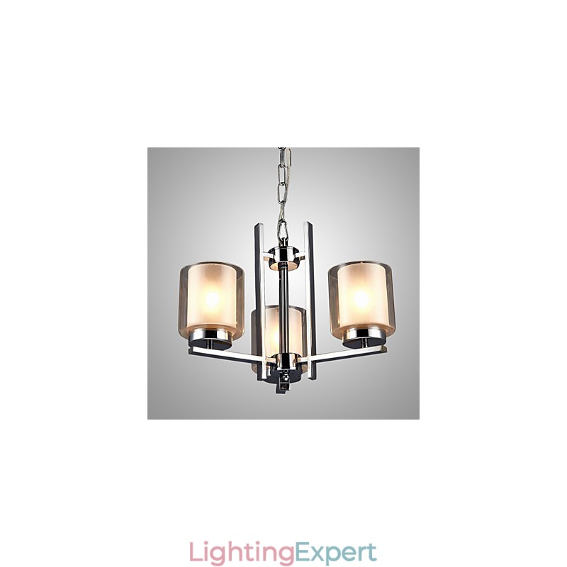 Iron Electroplated Chandelier with Glass Shade Classic Candle Lighting Lamp 3 Heads