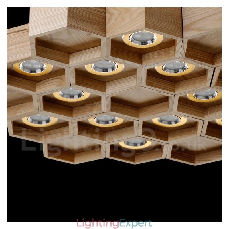 12 Light Wood Modern Contemporary Pendant Light