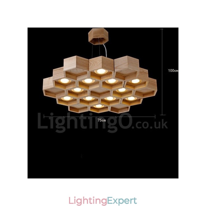 12 Light Wood Modern Contemporary Pendant Light