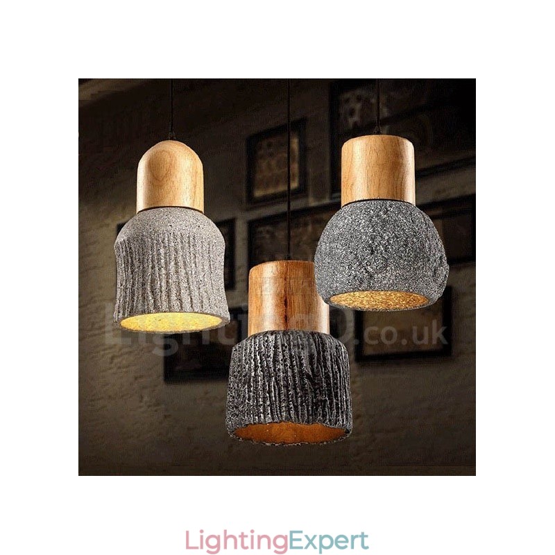 Retro Vintage Wood Concrte Pendant Light