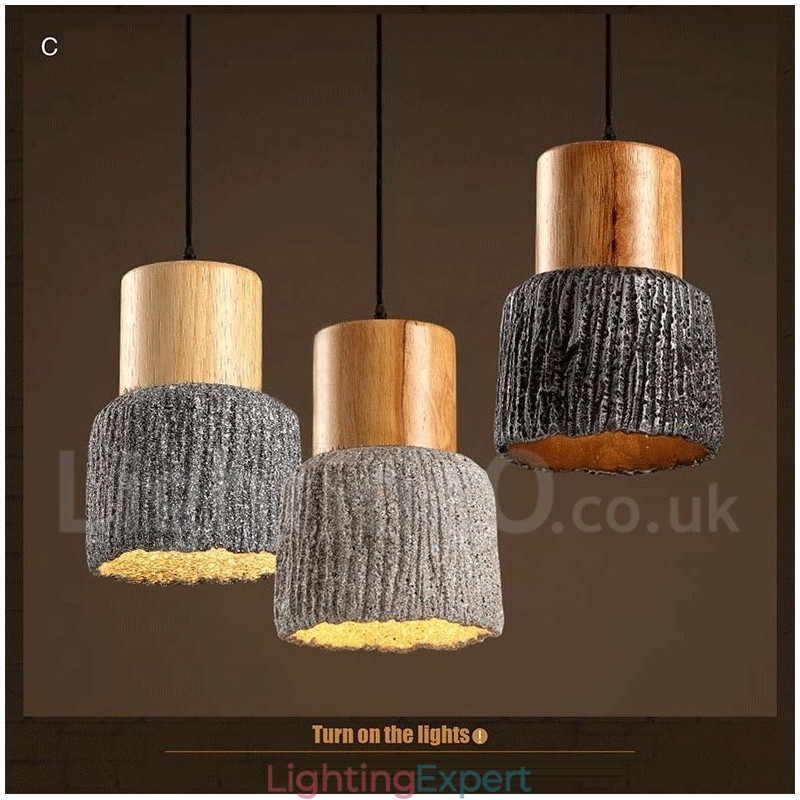 Retro Vintage Wood Concrte Pendant Light