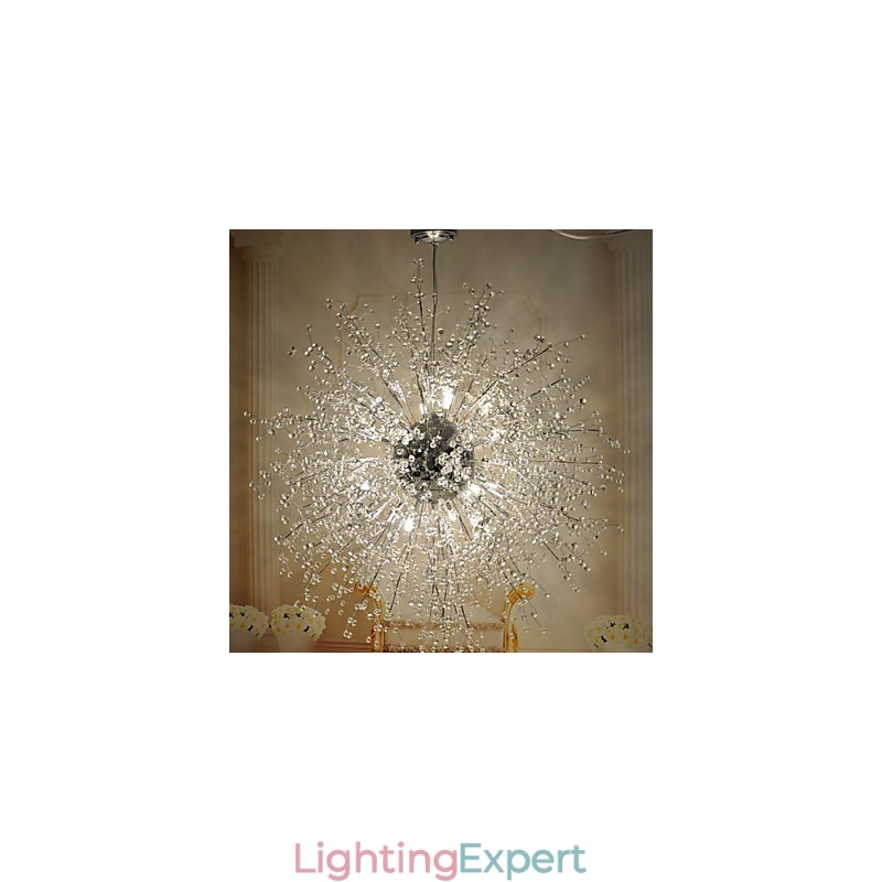 Modern Lantern Globe Crystal Chrome Metal Flush Mount