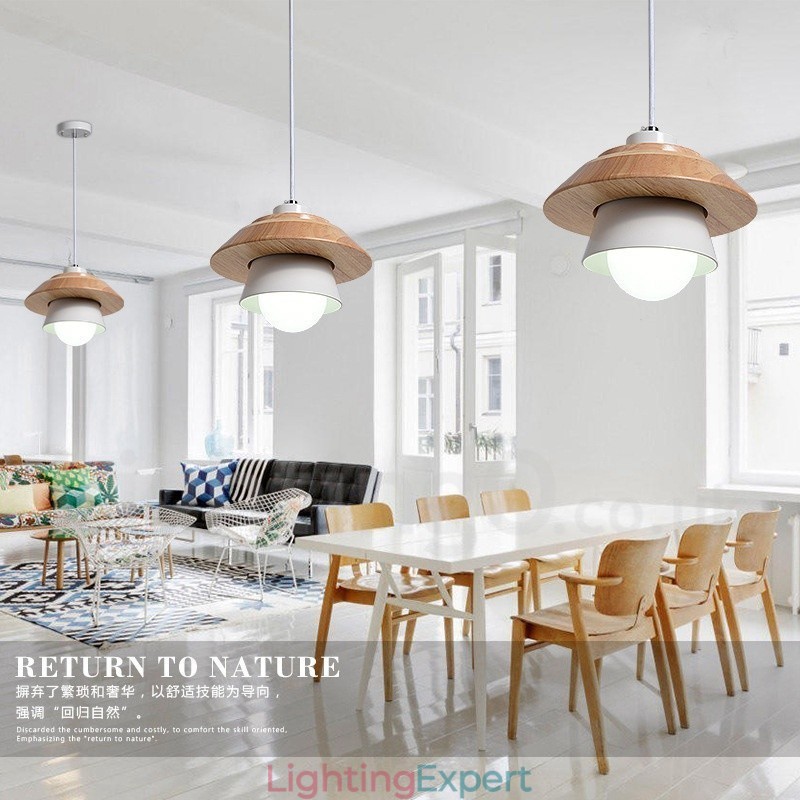 Metal Wood 1 Light Pendant Light