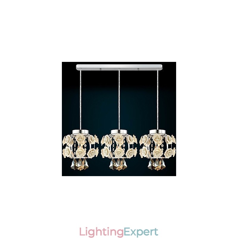 Flowers and Crystal Chandelier Pendant Light