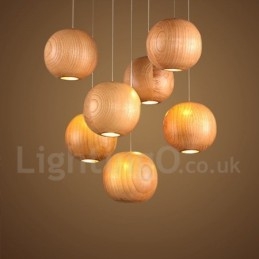 Rustic Lodge Wooden Globe Pendant Light