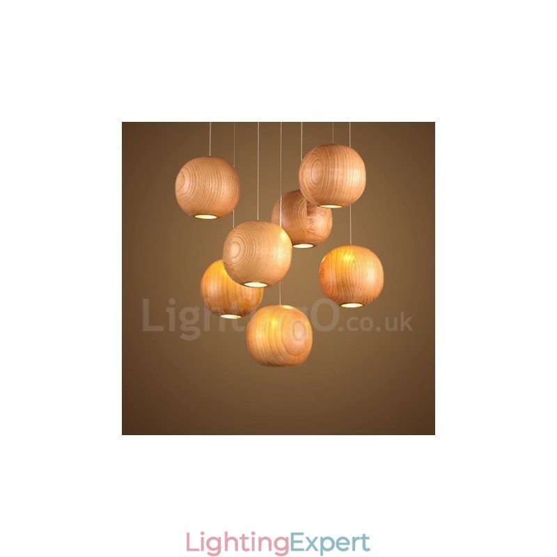 Rustic Lodge Wooden Globe Pendant Light