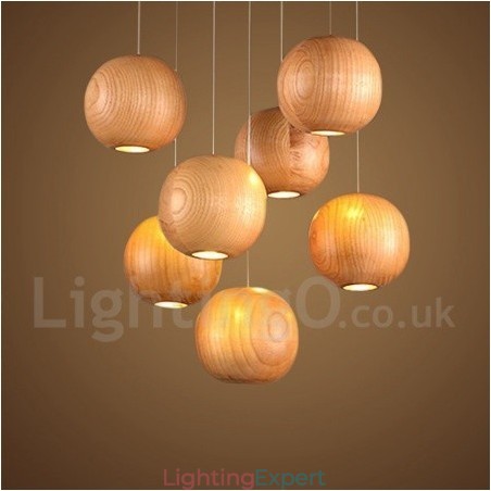 Rustic Lodge Wooden Globe Pendant Light