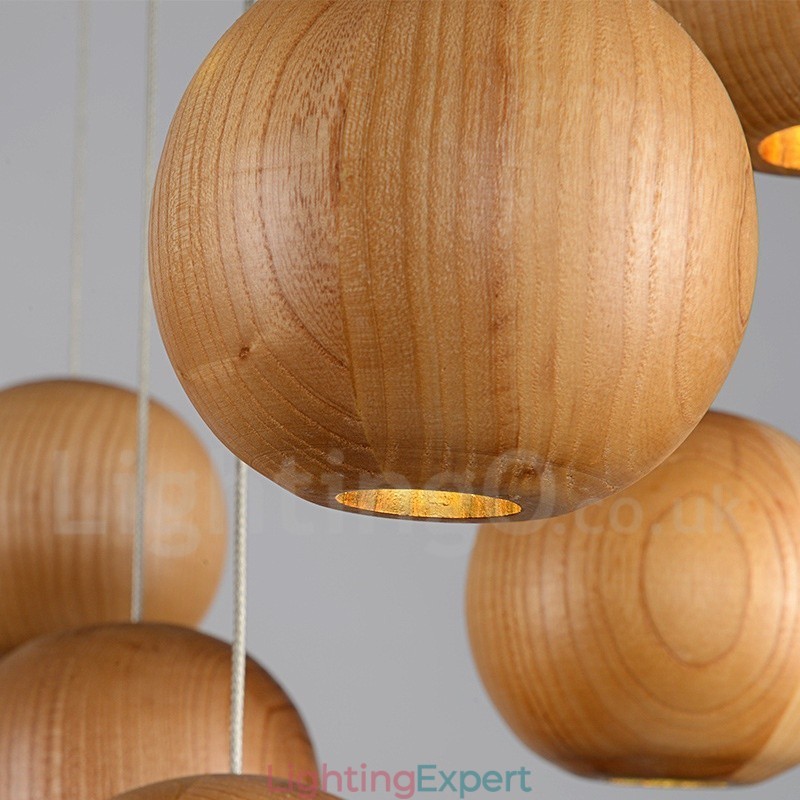 Rustic Lodge Wooden Globe Pendant Light