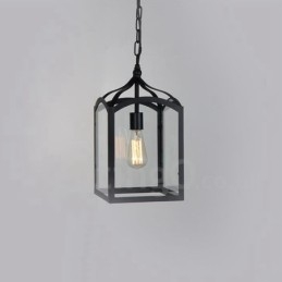 Metal Rustic Lodge Pendant Light with Glass Shade