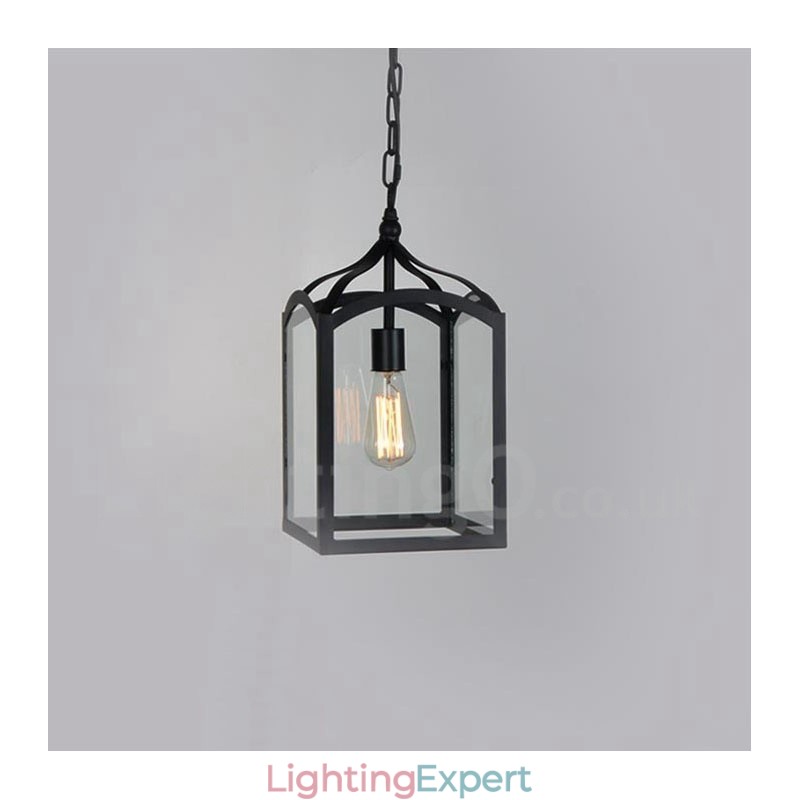 Metal Rustic Lodge Pendant Light with Glass Shade