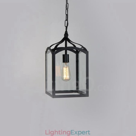 Metal Rustic Lodge Pendant Light with Glass Shade