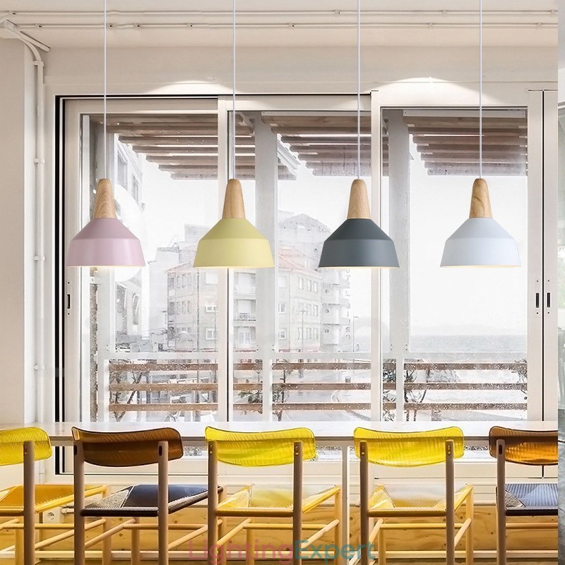 Modern Contemporary Wood Metal Multi Colors Pendant Light