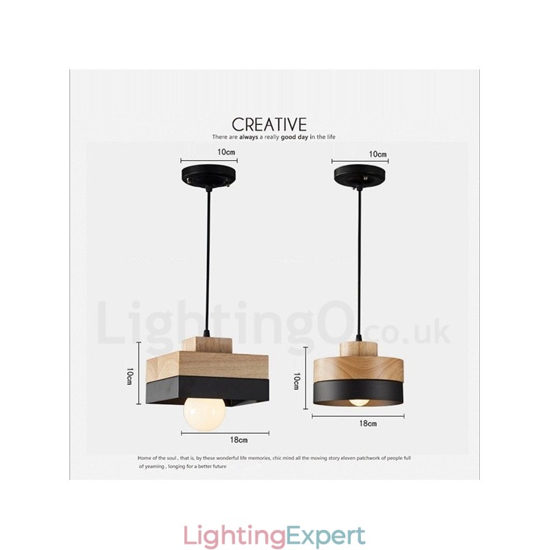 Modern Contemporary Wood Metal Wood Pendant Light