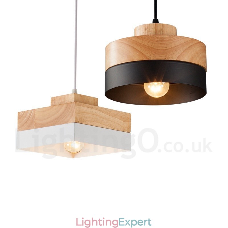 Modern Contemporary Wood Metal Wood Pendant Light