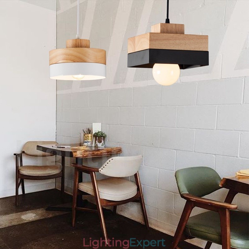 Modern Contemporary Wood Metal Wood Pendant Light