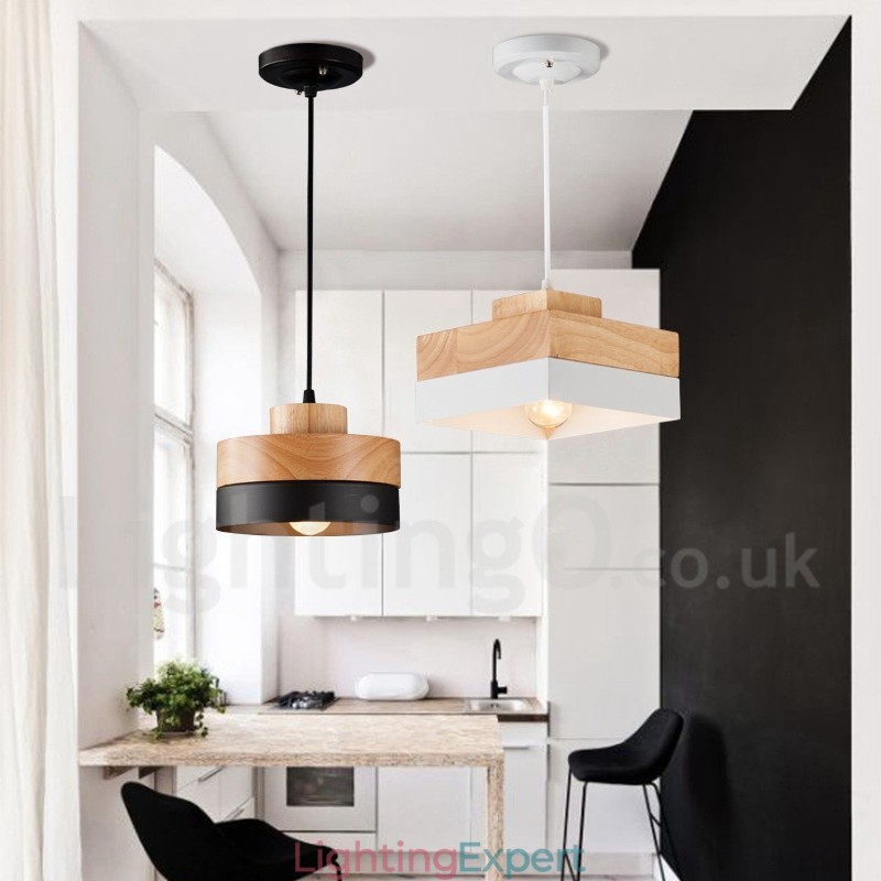Modern Contemporary Wood Metal Wood Pendant Light