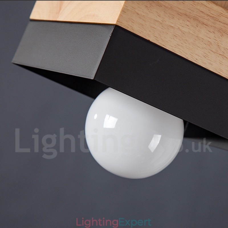 Modern Contemporary Wood Metal Wood Pendant Light