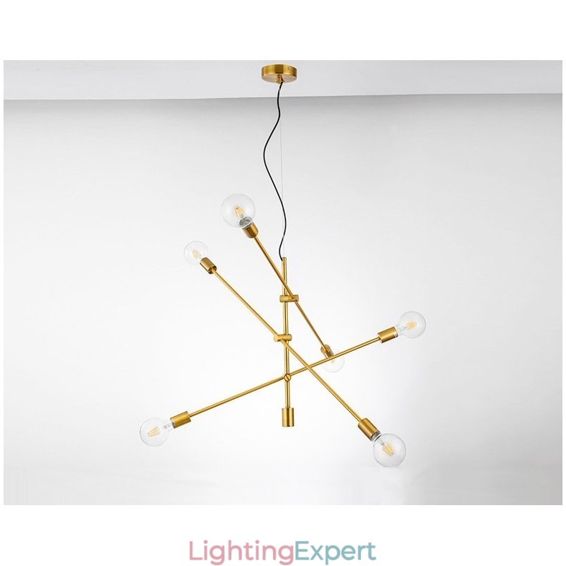 6 Light Copper Chandelier with Glass Shade Lamp