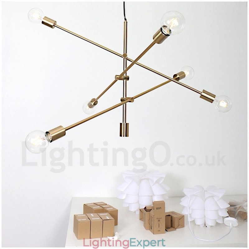 6 Light Copper Chandelier with Glass Shade Lamp