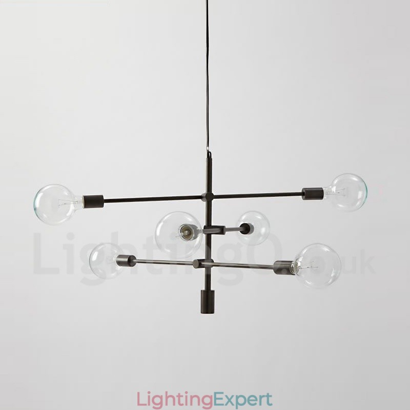 6 Light Copper Chandelier with Glass Shade Lamp