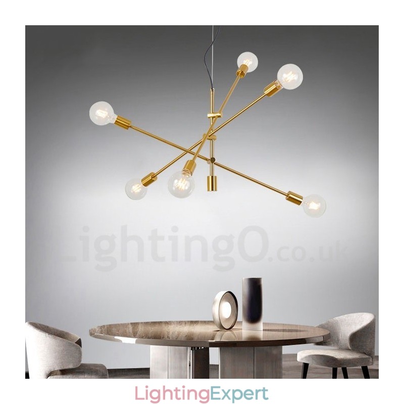 6 Light Copper Chandelier with Glass Shade Lamp