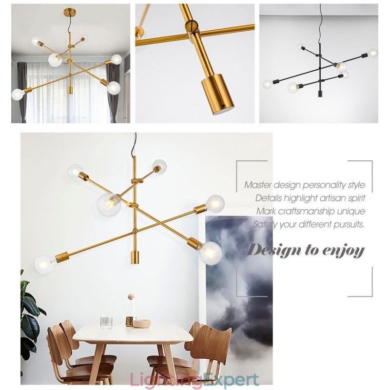 6 Light Copper Chandelier with Glass Shade Lamp