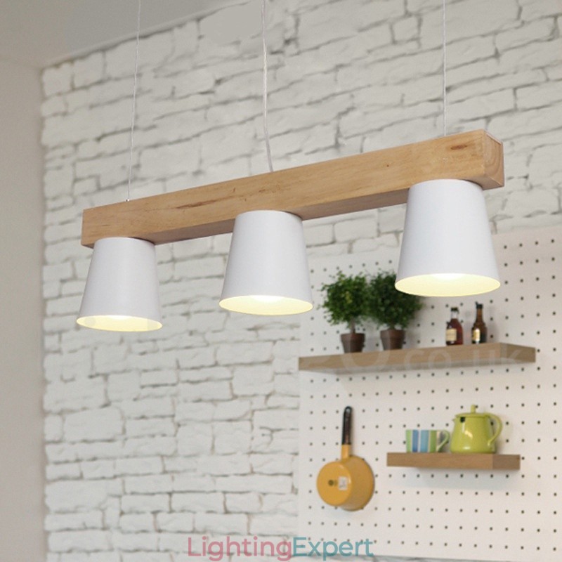 3 Light Modern Contemporary Wood Pendant Light