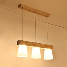 3 Light Modern Contemporary Wood Pendant Light