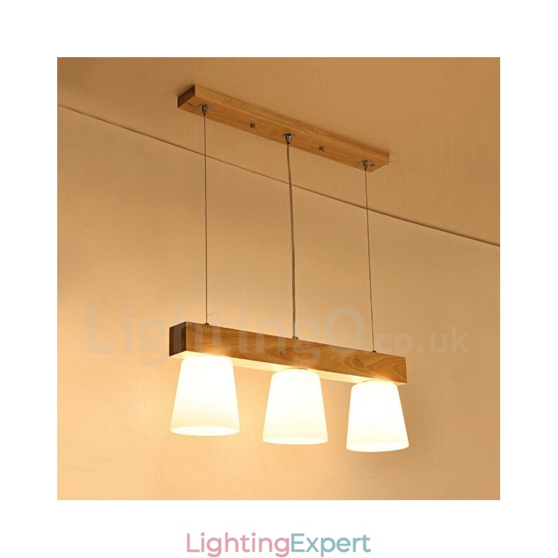 3 Light Modern Contemporary Wood Pendant Light