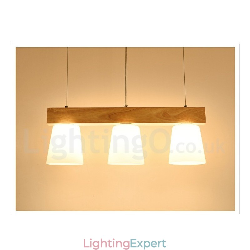 3 Light Modern Contemporary Wood Pendant Light