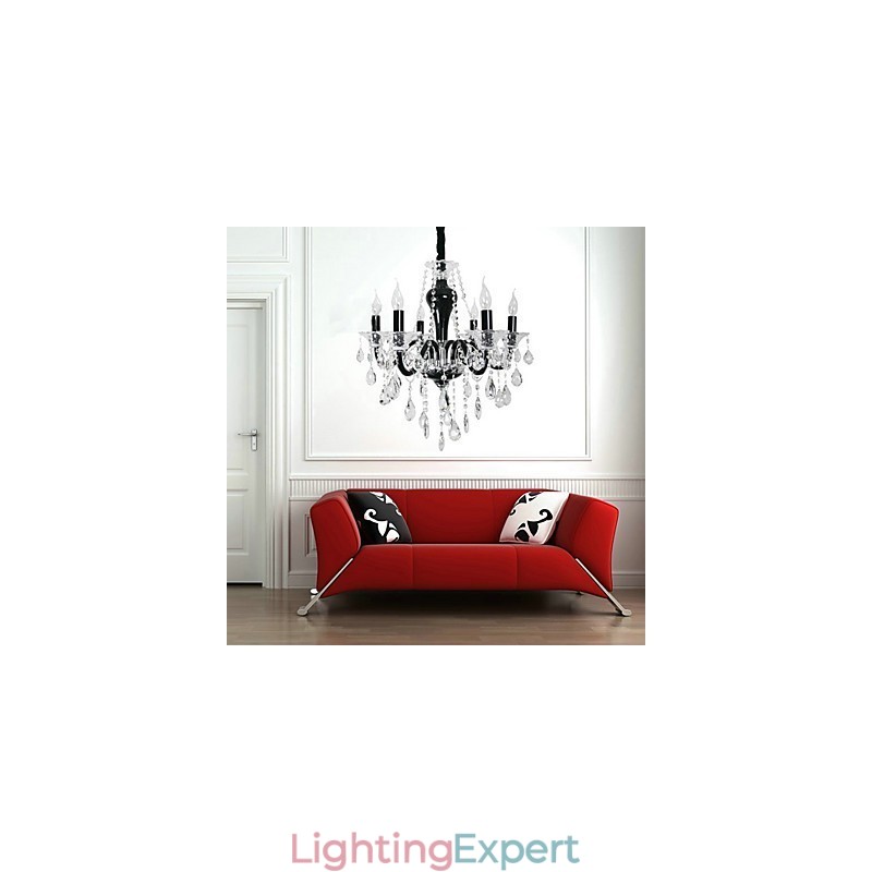 6 Light Crystal Chandelier in Black Design Accent
