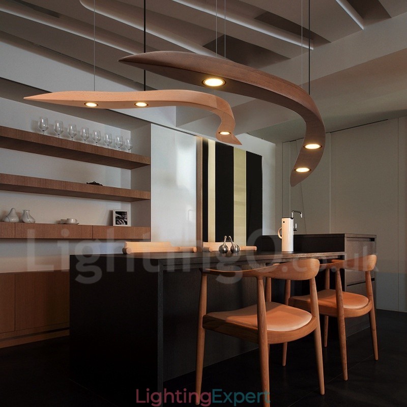 Modern Contemporary Wood 3 Light Pendant Light