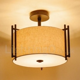 Rustic Lodge Metal Drum Pendant Light with Fabric Shade