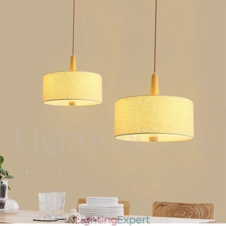 Wooden Modern Contemporary Drum Pendant Light with Fabric Shade Wooden Modern Contemporary Drum Pendant Light with Fabric Shade