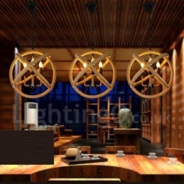 Country Hemp Rope 3 Light Vintage Pendant Light