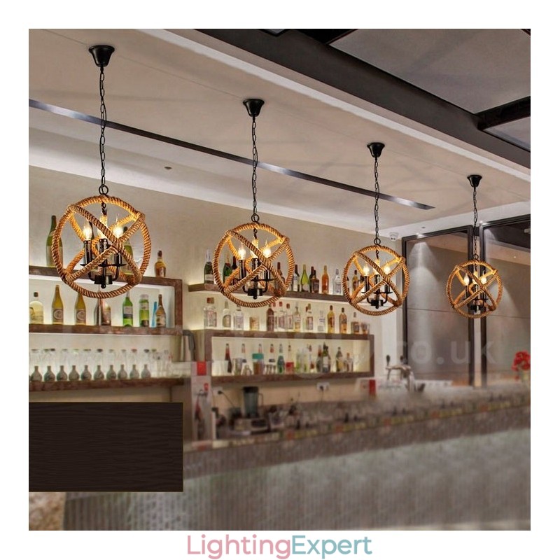 Country Hemp Rope 3 Light Vintage Pendant Light