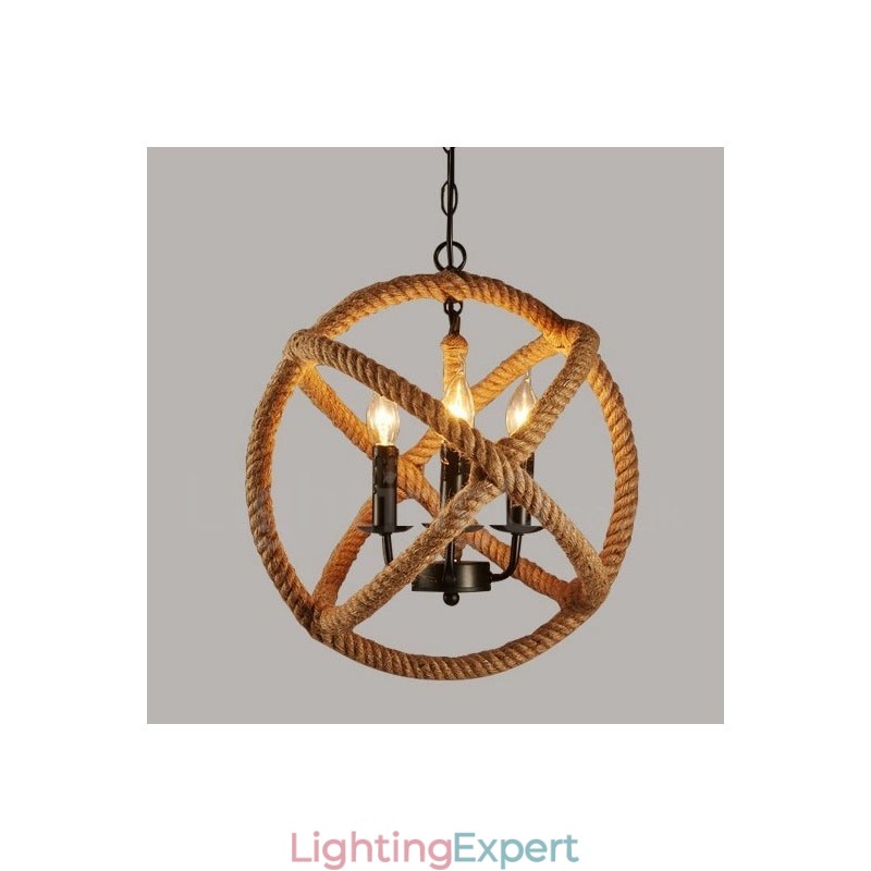 Country Hemp Rope 3 Light Vintage Pendant Light