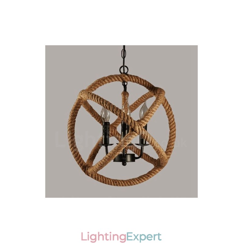 Country Hemp Rope 3 Light Vintage Pendant Light