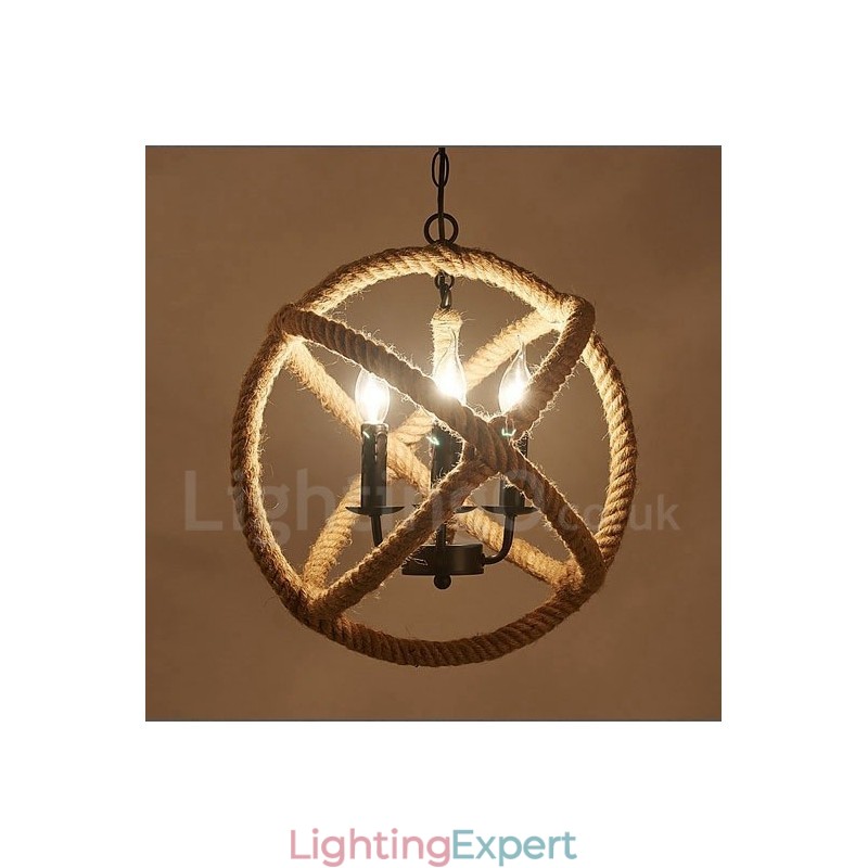 Country Hemp Rope 3 Light Vintage Pendant Light
