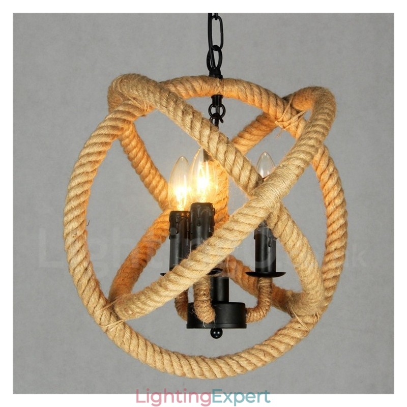 Country Hemp Rope 3 Light Vintage Pendant Light